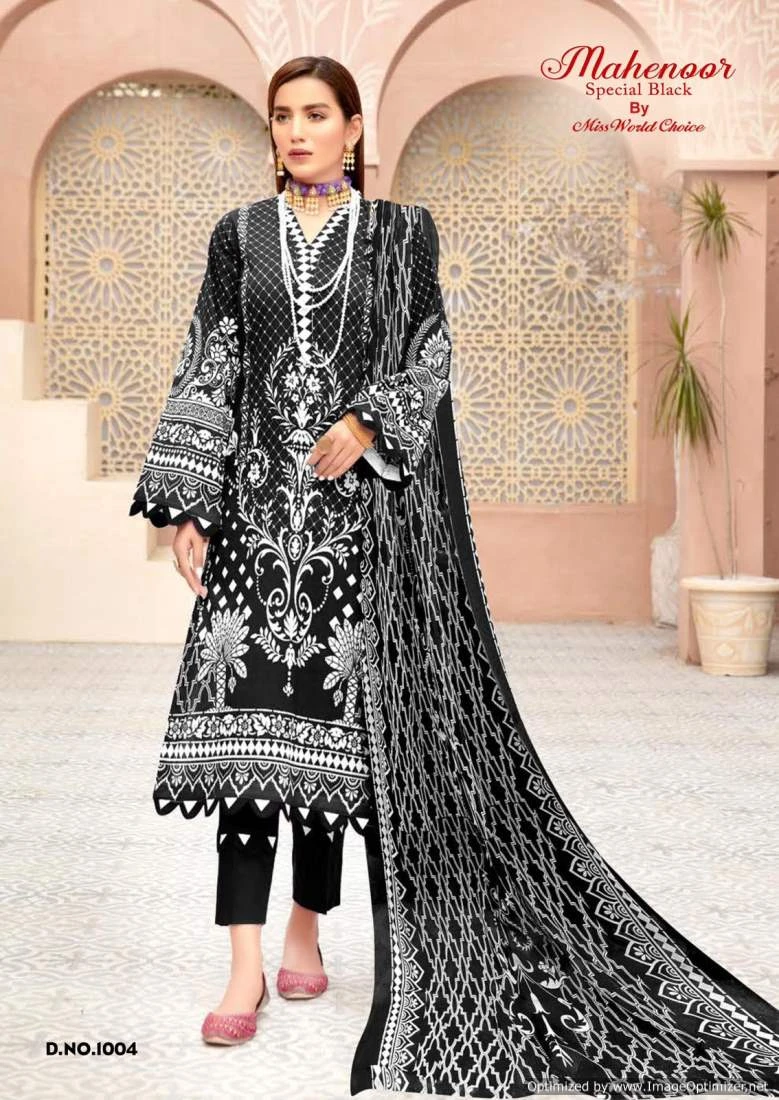 Miss World Mahenoor Black and White Cotton Wholesale Pakistani Suit Catalog — Wholesale Salwar Suits, Miss World wholesale from Surat — view 3